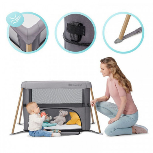 Lit 2 en 1 Kinderkraft Movi Gris/Bois