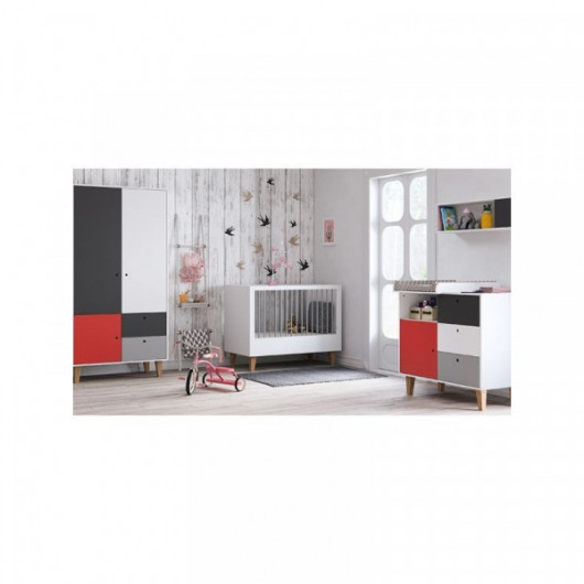 Armoire Vox Baby Concept White/White/Graphite/Grey/Red