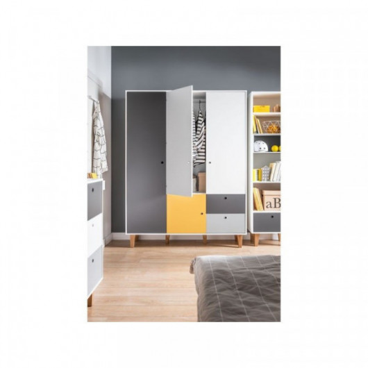 Armoire 3 portes Vox Baby Concept White/White/Graphite/Grey/Saffron