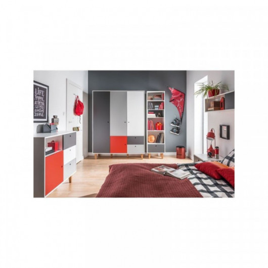 Armoire 3 portes Vox Baby Concept White/White/Graphite/Grey/Red