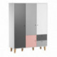 Armoire 3 portes Vox Baby Concept White/White/Graphite/Grey/Pink