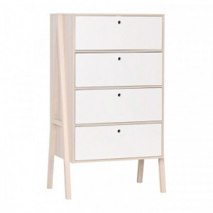 Commode 4 tiroirs Vox Spot Acacia et Blanc