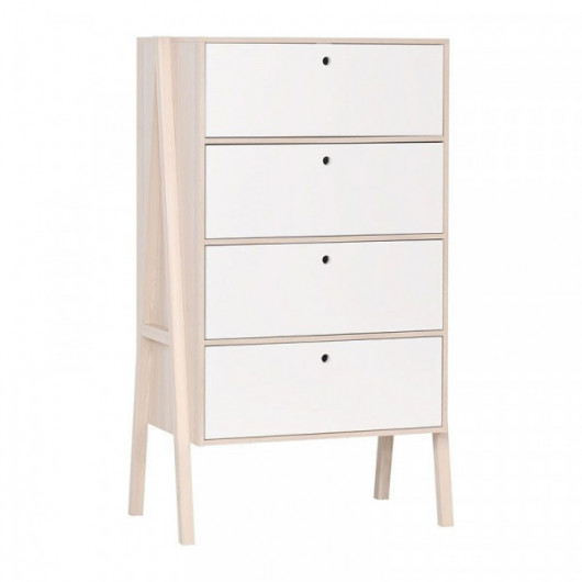 Commode 4 tiroirs Vox Spot Acacia et Blanc
