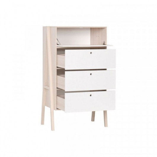Commode 4 tiroirs Vox Spot Acacia et Blanc