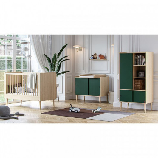 Commode Vox Baby Retro Oak/Green avec plan à langer