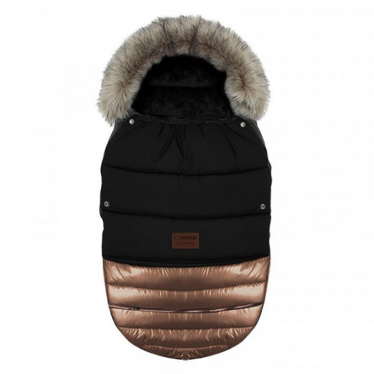 Chancelière à fourrure Baby Active Glossy Black Rose Gold - Grand modèle
