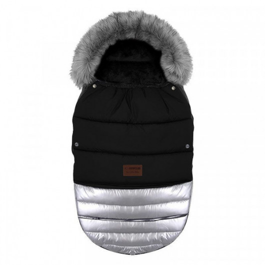 Chancelière à fourrure Baby Active Glossy Black Silver - Grand modèle