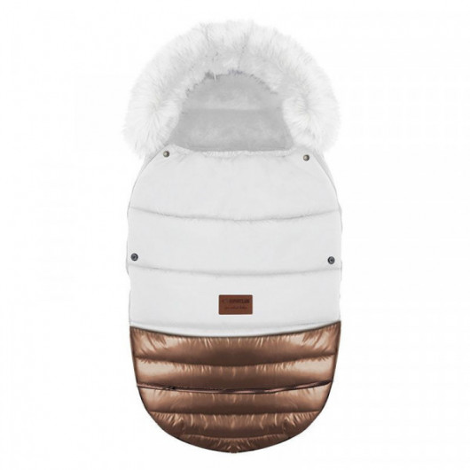 Chancelière à fourrure Baby Active Glossy White Rose Gold - Grand modèle