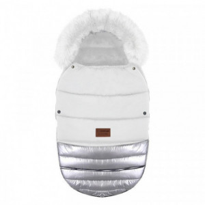 Chancelière à fourrure Baby Active Glossy White Silver - Grand modèle
