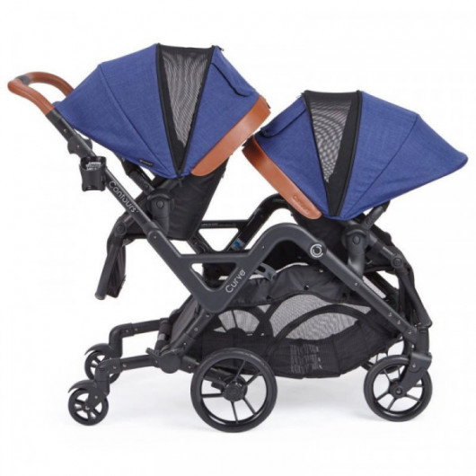 Poussette double Contours Curve Indigo - 2 Coques Cybex Aton 5 Deep Black