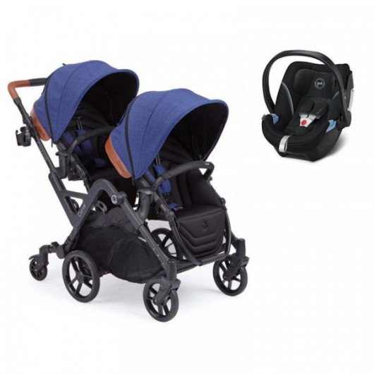 Poussette double Contours Curve Indigo - Coque Cybex Aton 5 Deep Black