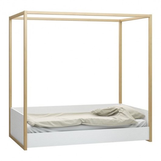Lit à Baldaquin 90x200 Vox 4You Blanc et Chêne avec Sommier
