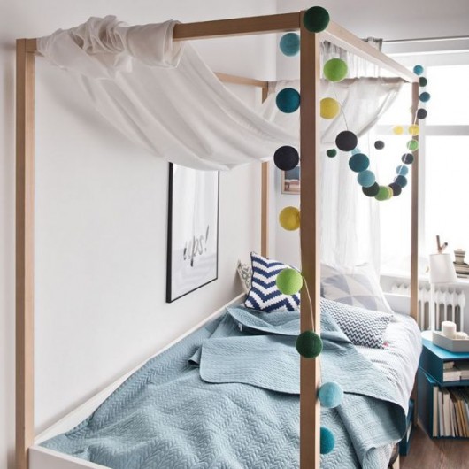 Lit à Baldaquin 90x200 Vox 4You Blanc et Chêne avec Sommier