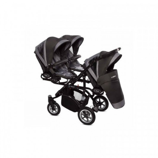 Poussette Triple Trippy Premium Grise - 3 hamacs + 3 couffins