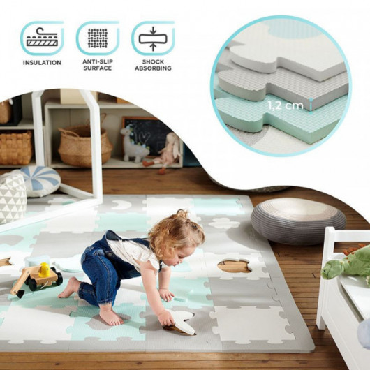 Tapis en mousse puzzle 3D Kinderkraft Luno Shapes Mint