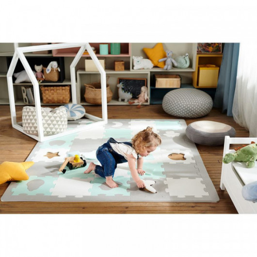 Tapis en mousse puzzle 3D Kinderkraft Luno Shapes yellow