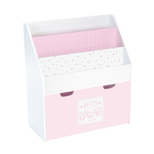 Bibliothèque avec bac de rangement sur roulettes - 62 x 70 cm - Rose