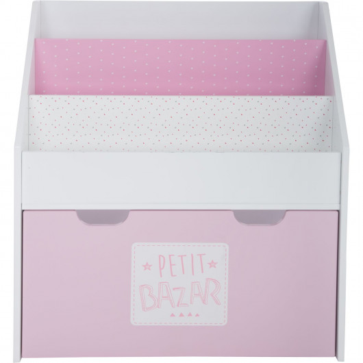 Bibliothèque avec bac de rangement sur roulettes - 62 x 70 cm - Rose