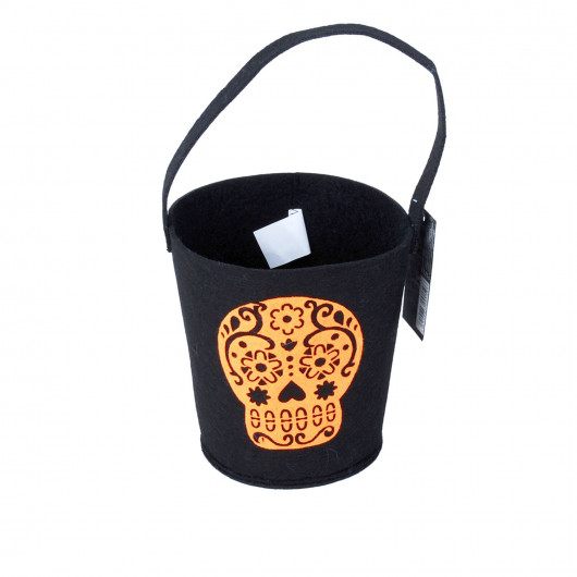 Décoration d'Halloween - Seau à bonbons squelette - Orange