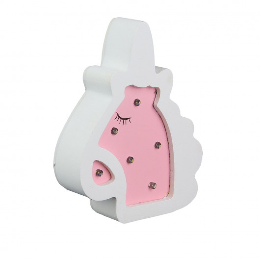 Lampe en bois enfant Licorne - H. 13 cm - Rose