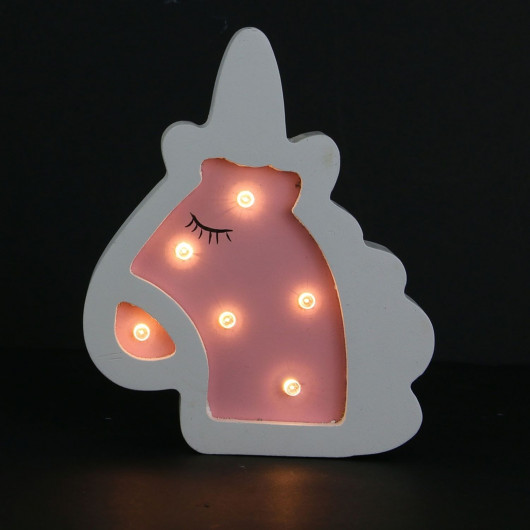 Lampe en bois enfant Licorne - H. 13 cm - Rose