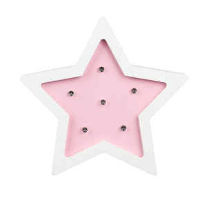 Lampe en bois enfant Etoile - H. 13 cm - Rose