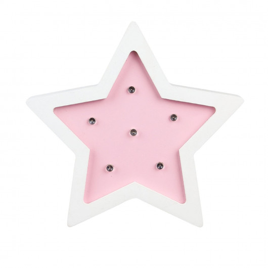 Lampe en bois enfant Etoile - H. 13 cm - Rose