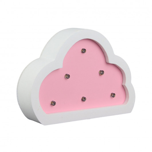 Lampe en bois enfant Nuage - H. 9 cm - Rose