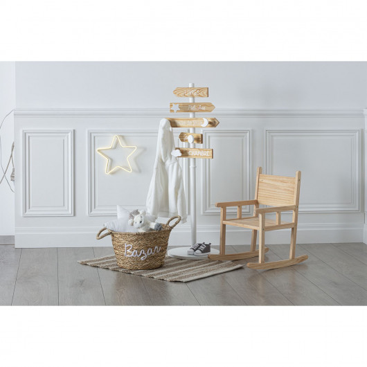 Porte-manteau pancarte pour enfant - Hauteur 114 cm - Blanc et beige