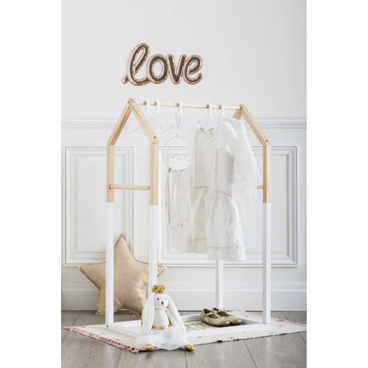 Portant pour enfant en forme de maison - Blanc et beige