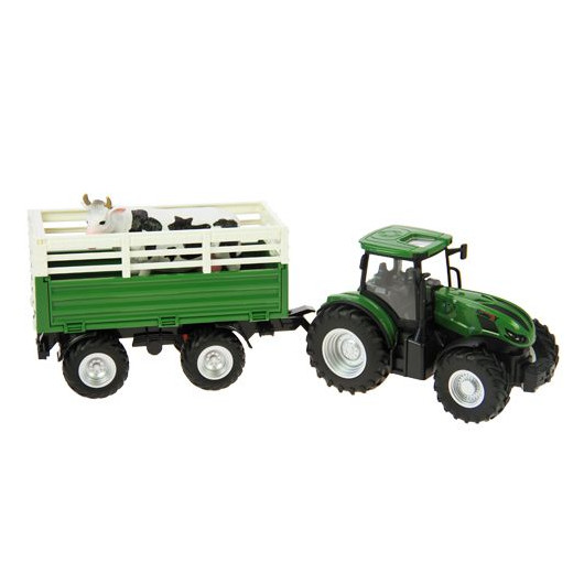 Tracteur 1:24 coque acier avec remorque et vache