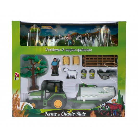 Coffret élevage de vaches avec 2 vaches, tracteur, engin agricole, personnages et décors