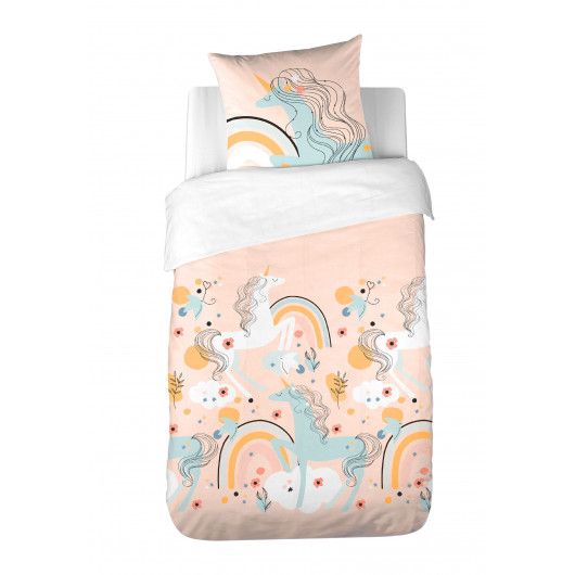Parure de lit enfant Licorne - Polycoton 51 fils - 140 x 200 cm