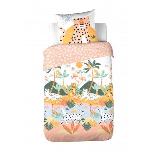 Parure de lit enfant Léopard - 100% coton adouci 57 fils - 140 x 200 cm