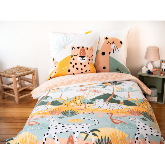 Parure de lit enfant Léopard - 100% coton adouci 57 fils - 140 x 200 cm