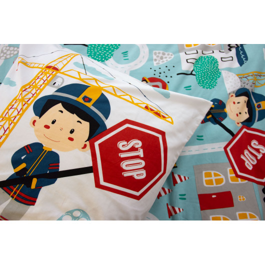 Parure de lit enfant Pompier - 100% coton adouci 57 fils - 140 x 200 cm