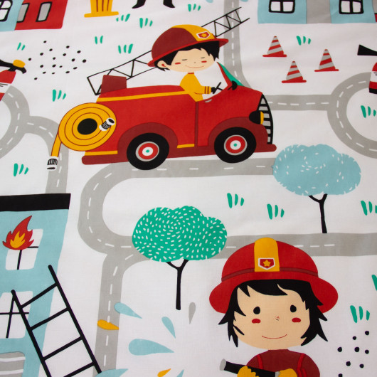 Parure de lit enfant Pompier - 100% coton adouci 57 fils - 140 x 200 cm