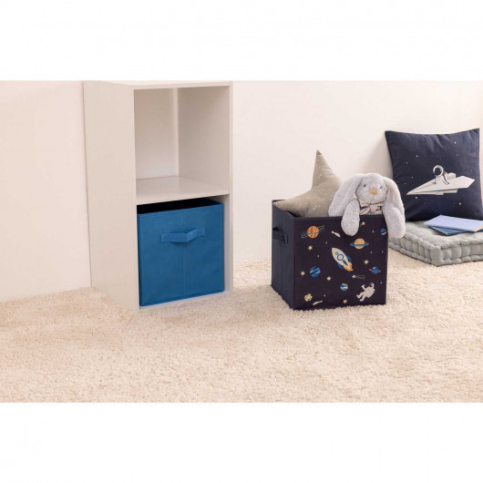 Lot de 2 boites de rangement Espace en tissu - 29x29x29cm - Bleu
