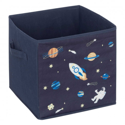 Lot de 2 boites de rangement Espace en tissu - 29x29x29cm - Bleu