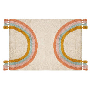 Tapis enfant rectangulaire à pompons Arc en ciel - 100 x 150 cm - Multicolore