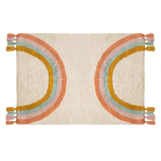 Tapis enfant rectangulaire à pompons Arc en ciel - 100 x 150 cm - Multicolore