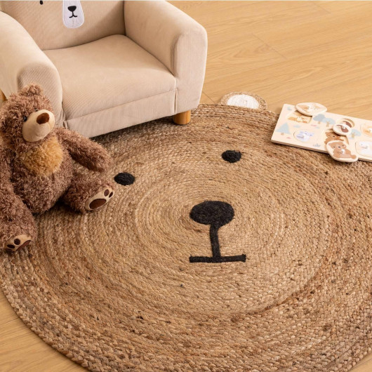 Tapis enfant rond Ourson - Diam 100 cm - Jute