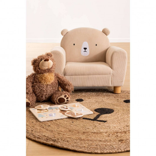 Tapis enfant rond Ourson - Diam 100 cm - Jute