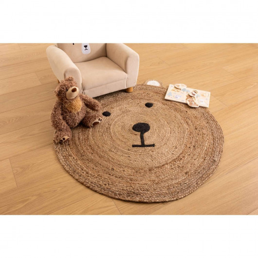 Tapis enfant rond Ourson - Diam 100 cm - Jute