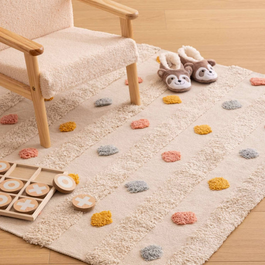 Tapis enfant rectangle à pompons multicolores - 120 x 170 cm