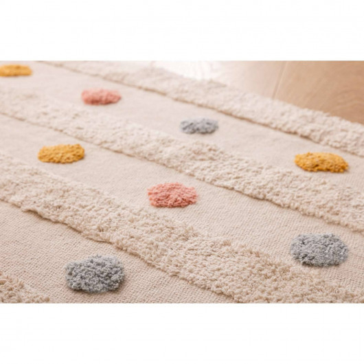 Tapis enfant rectangle à pompons multicolores - 120 x 170 cm