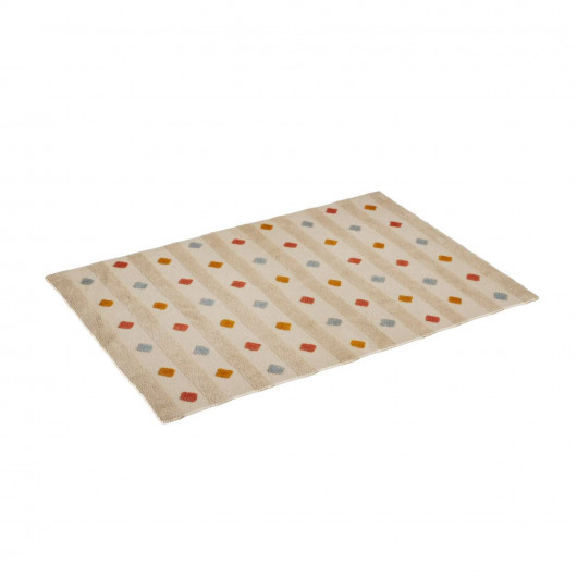 Tapis enfant rectangle à pompons multicolores - 120 x 170 cm