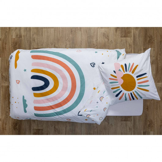 Parure de lit enfant Arc en ciel - 100% coton 57 fils - 140 x 200 cm