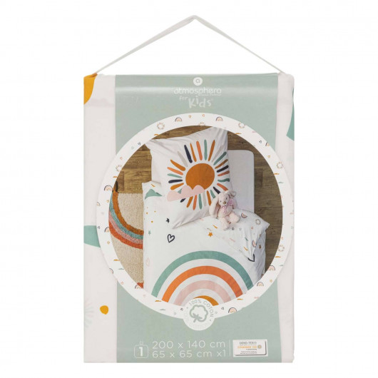Parure de lit enfant Arc en ciel - 100% coton 57 fils - 140 x 200 cm