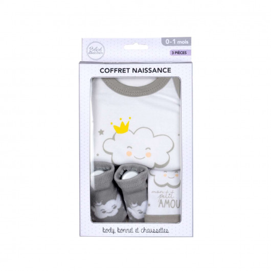 Coffret de naissance avec body, bonnet et chaussettes 0-1 mois - Nuage